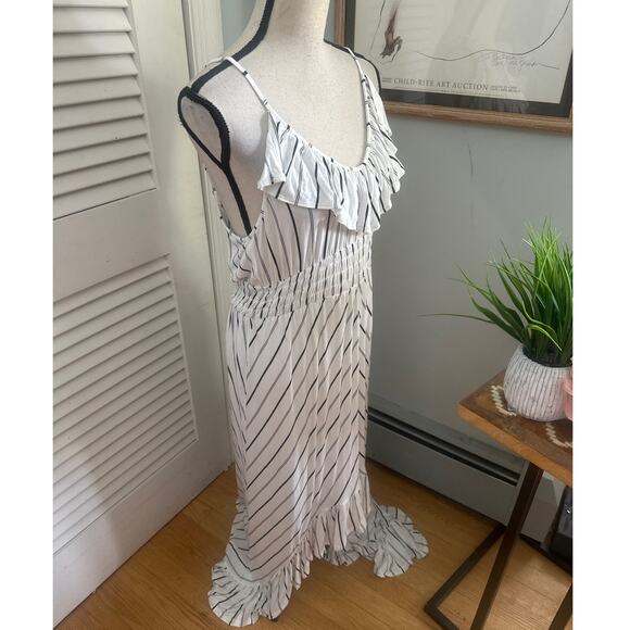 EXPRESS Womens Dress Large High Low Black White Stripe Ruffle Cutout Summer Chic - Picture 3 of 11